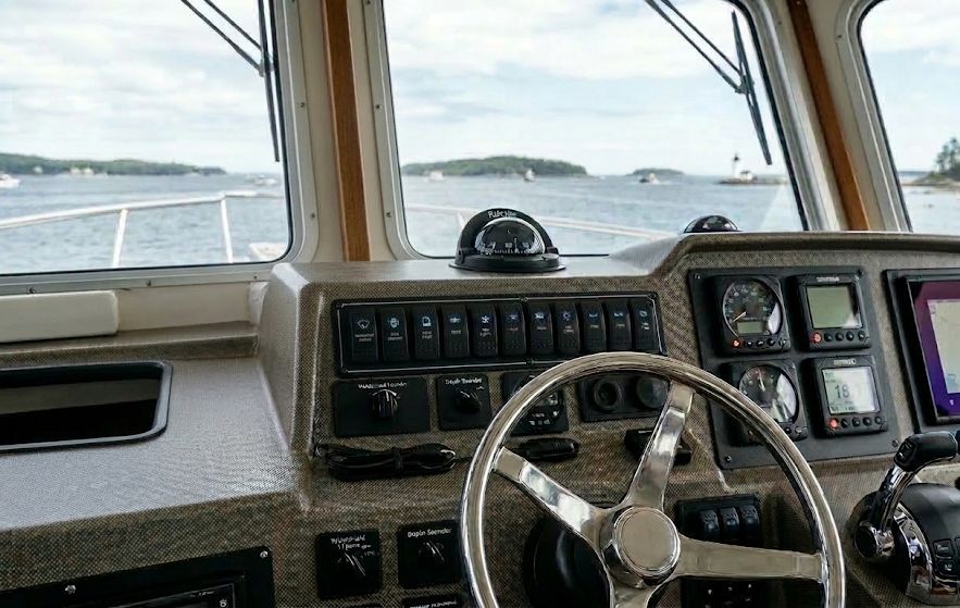 Phone mount on boat helm marine use