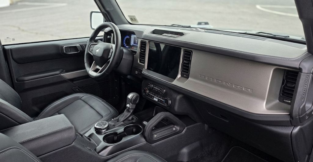 Ford Bronco interior with dashboard and center console layout