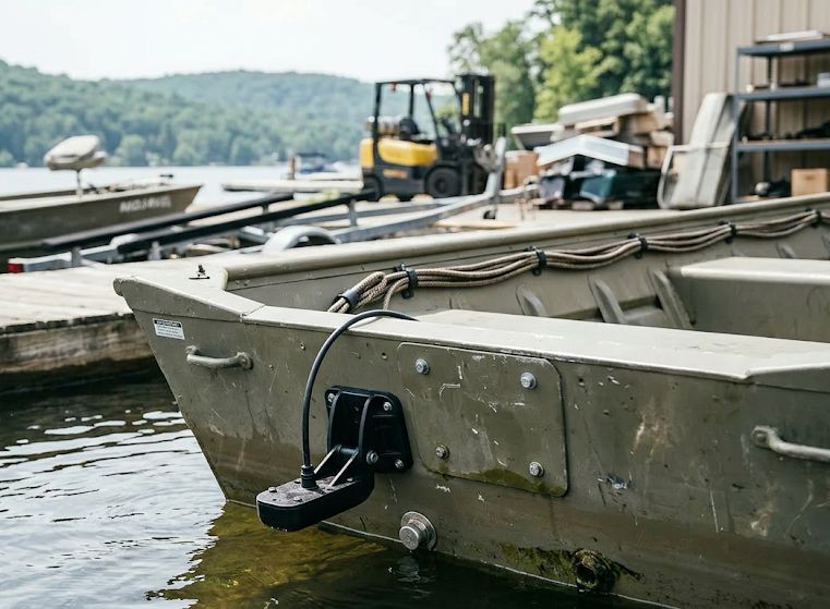 Transducer mounted on fishing boat