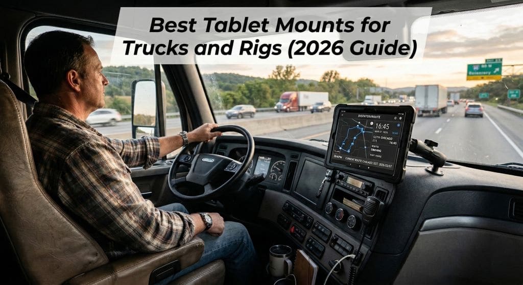 Tablet mount installed in truck cab