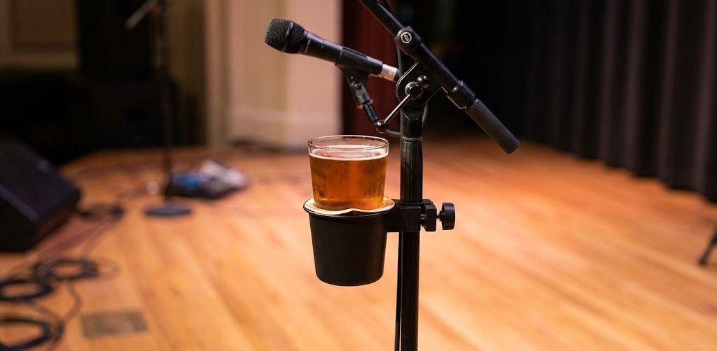 Drink Holder Mounted to a Microphone Stand