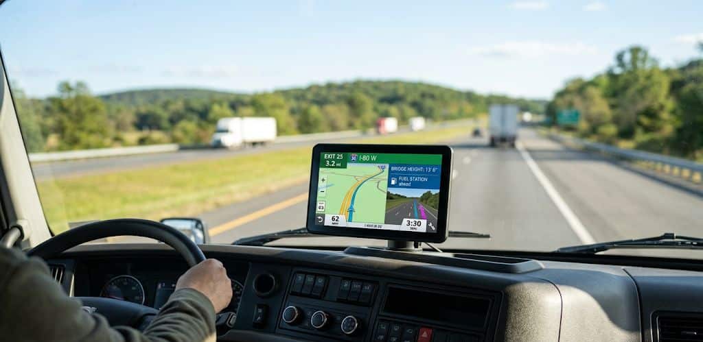 Truck GPS mounted on dash