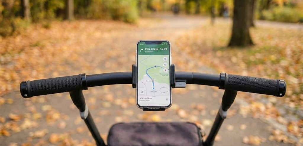 Phone mount for stroller handlebar