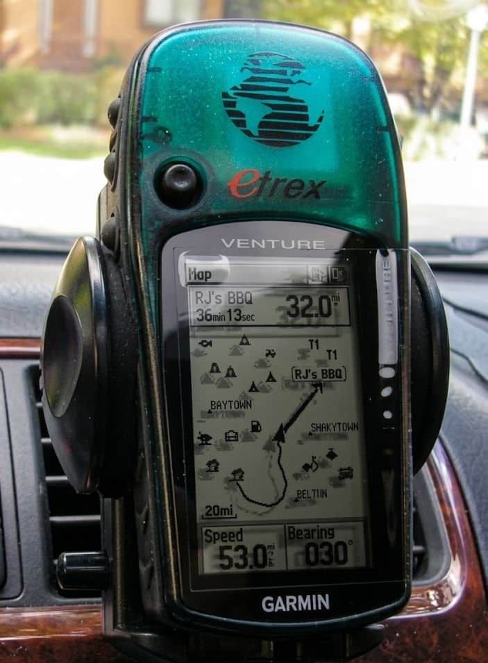 Garmin eTrex Venture mounted in a car vent mount