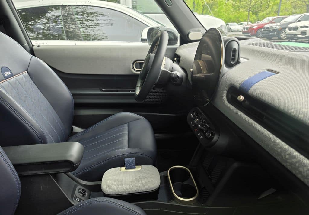 Mini Cooper interior showing circular vents and center display