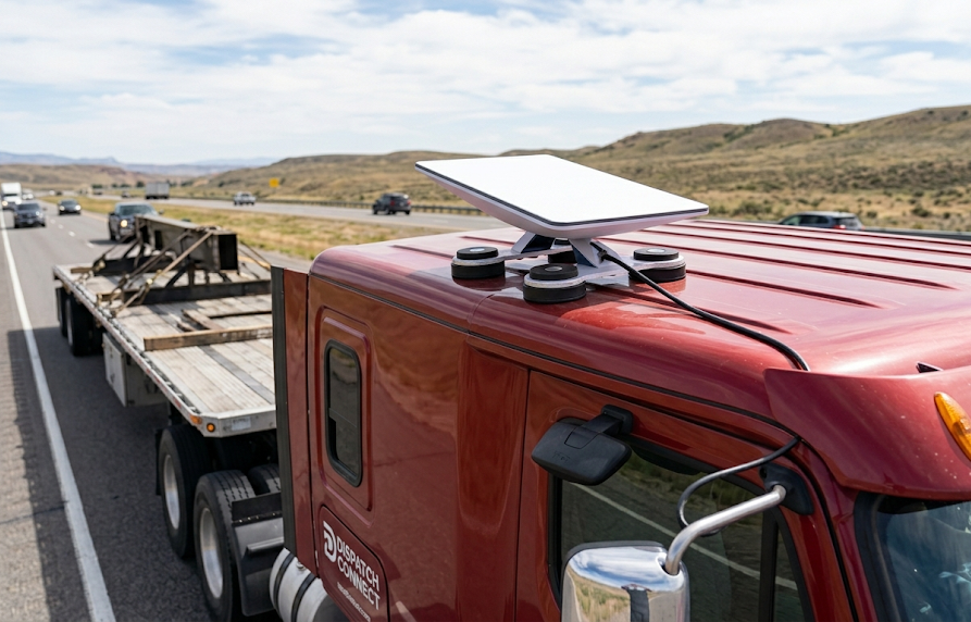 Starlink Mini mounted on a truck cab roof