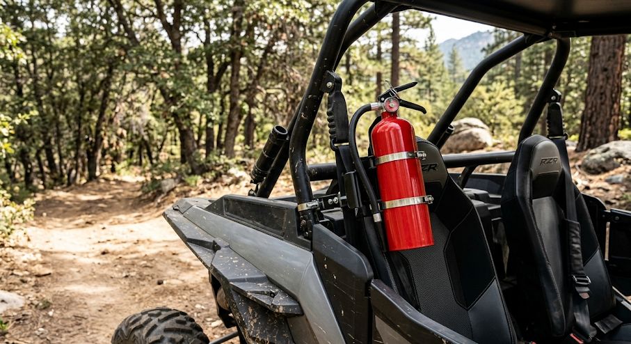 UTV fire extinguisher mount on roll cage