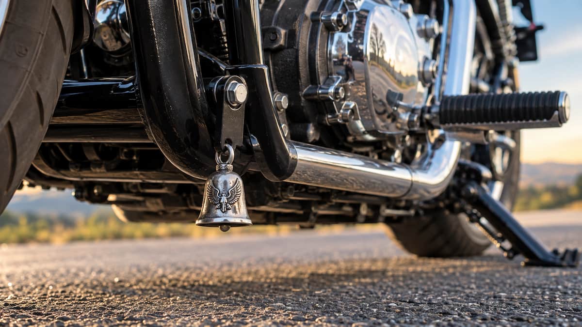 Guardian Bell Guardian bells for motorcycles can be mounted on a motorcycle frame with a metal hanger