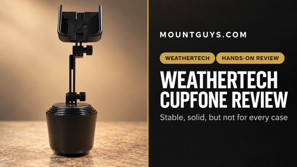 Weathertech Cup Holder Mount Review Card WeatherTech CupFone with Extension installed in a vehicle cup holder