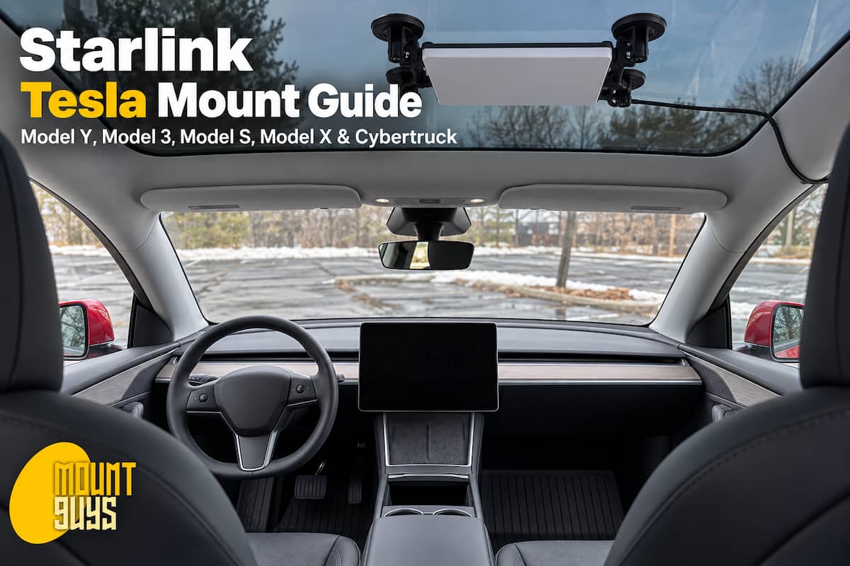 Starlink Tesla Mount Guide Interior Starlink Tesla mount with Starlink Mini installed in Tesla