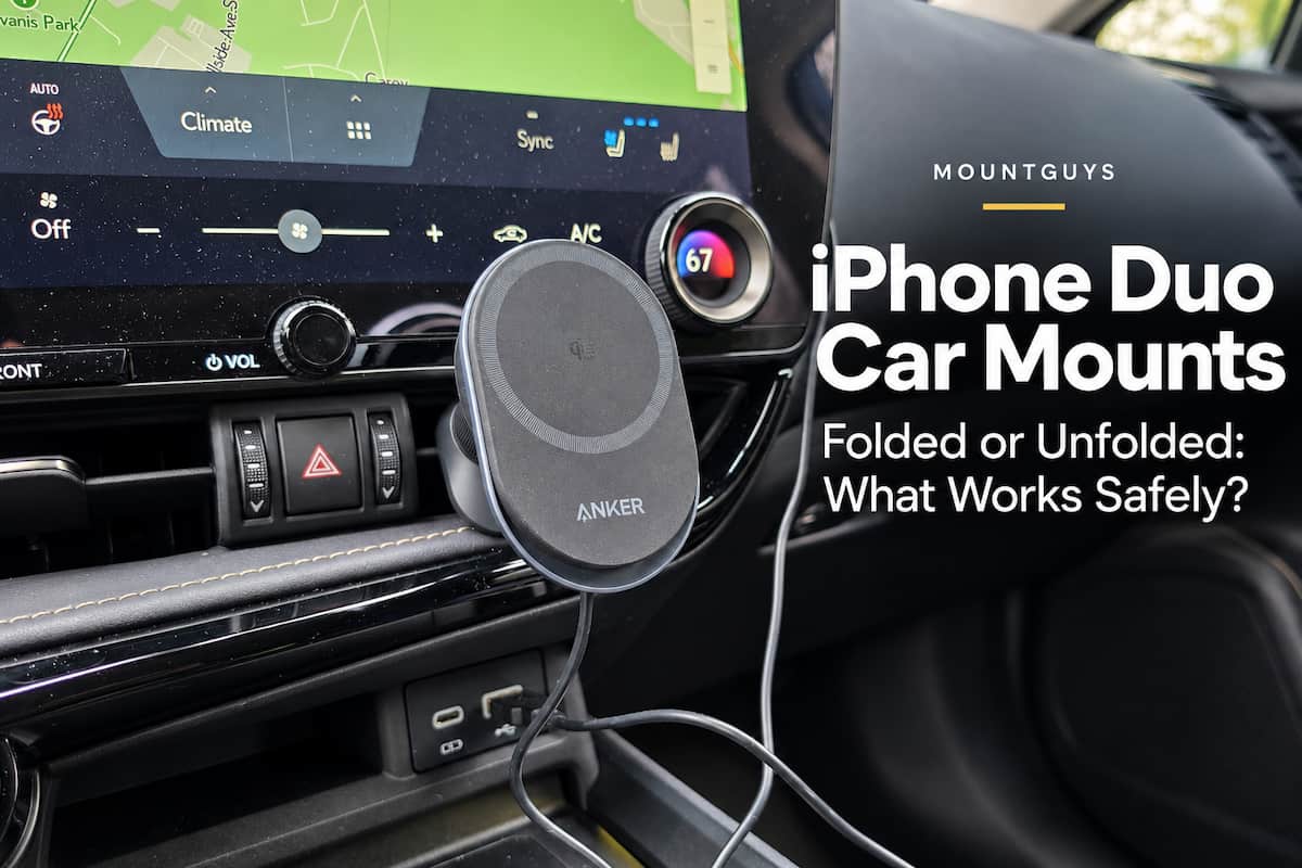 Anker Prime MagSafe vent mount installed in a vehicle for iPhone Duo car mounting